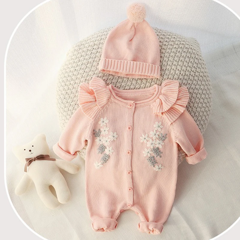 Baby Solid Color Small Ear Patched Design Thermal Romper
