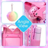 3PCS Rolling Backpack for Girls Kids  Wheeled School BookBag With Lunch And Pen Bag  Pink Butterfly Glow-in-the-dark Function 4