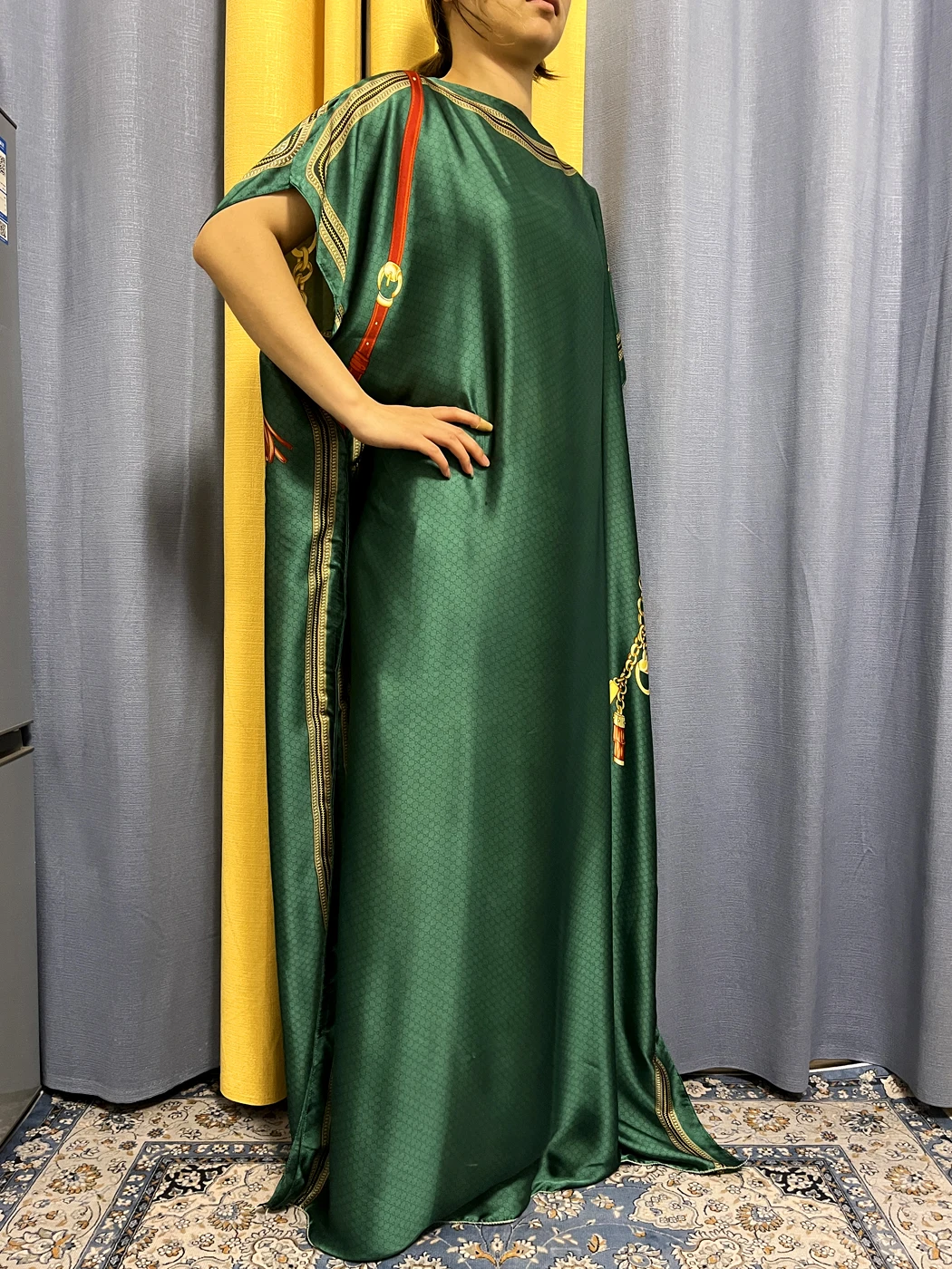 Abayas For Women 2023 Muslim New Summer New Silk Green Jalabiyat Ramadan Loose Femme Robe  African Dresses With Belt Turban