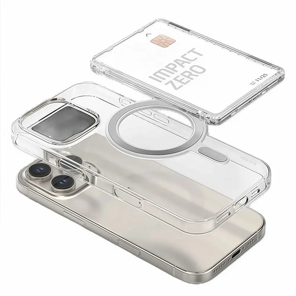 Transparent Magnetic Card Sleeve with Dual Slots and Shockproof Stand Functionality