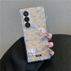 Cute Fresh Blue and Pink Floral Transparent Phone Case - Z Fold 8Ultra (D)