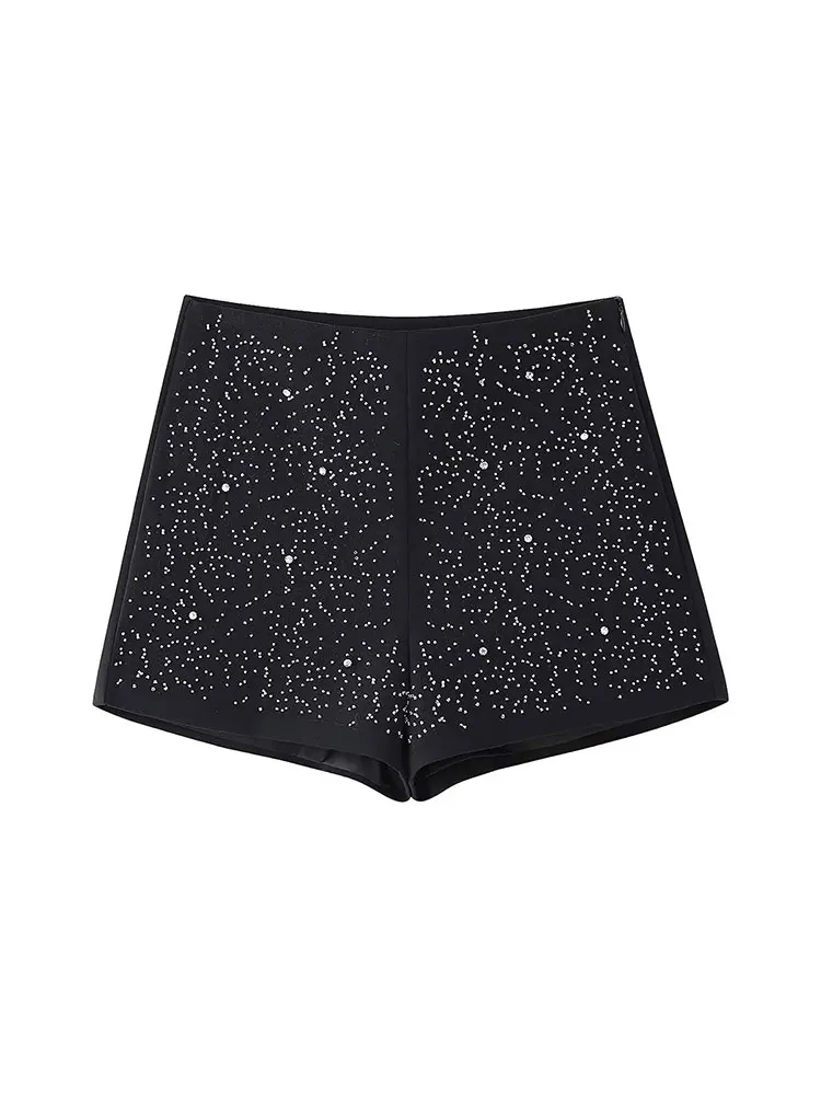 TRAF 2025 Spring Women Diamond Inlaid Embroidery Shorts Sets 2 Pieces Fashion Blazer Coat Women Suit Elegant Set Women Outfit 4