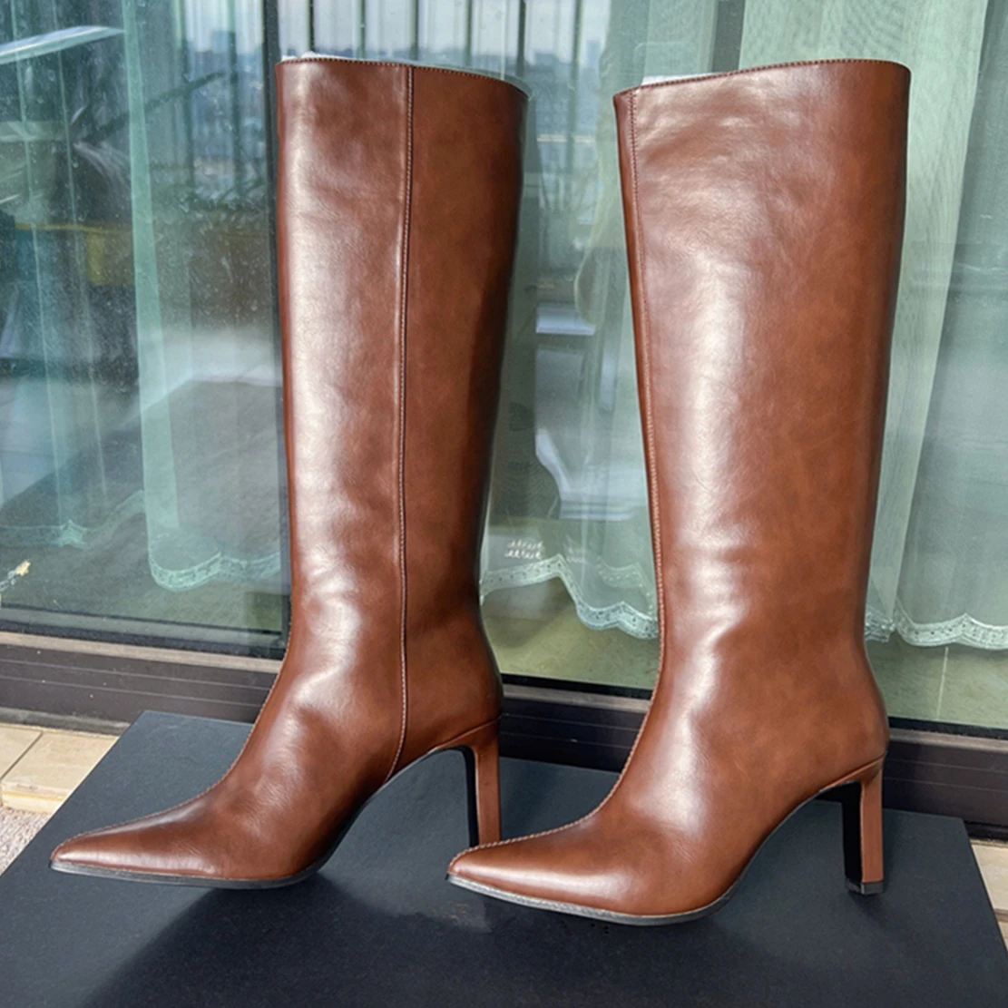 Dave&Di 2023 Autumn French Retro Genuine  High Boots Fashion Leather Ladies High Heel Knee Boots Women