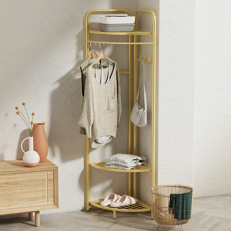 

Corner Coat Rack Light Luxury Corner Metal Hanger Floor Bedroom Creative Wall Clothes Storage Shelf Headboards Decorative