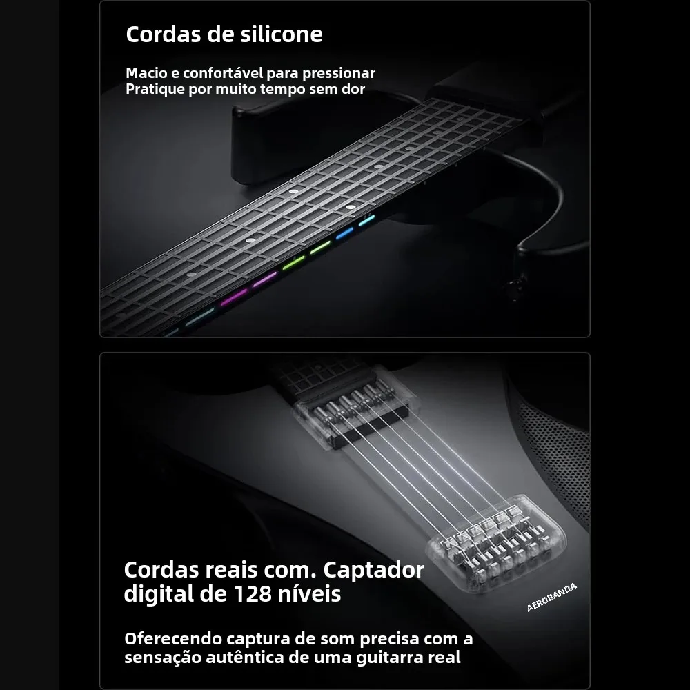 Aeroband guitarra elétrica indolor corda de silicone viagem tudo