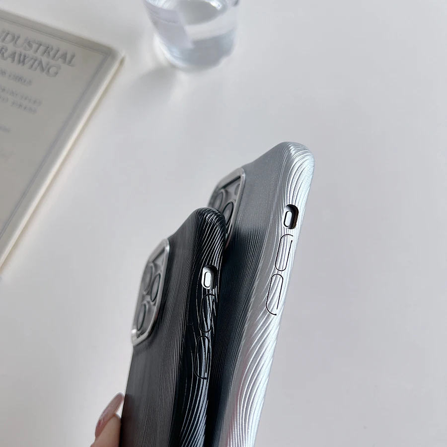 Luxury Water Ripple PU Soft Leather Phone Case with Metal Lens & Shockproof Protection