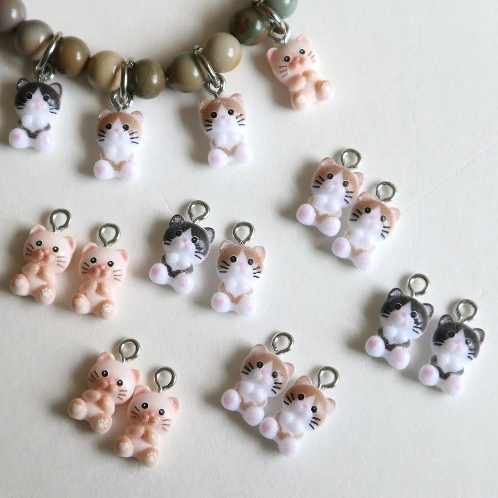 Cute Mini Cat Kitten Charms 20pcs Adorable Resin Pendants for