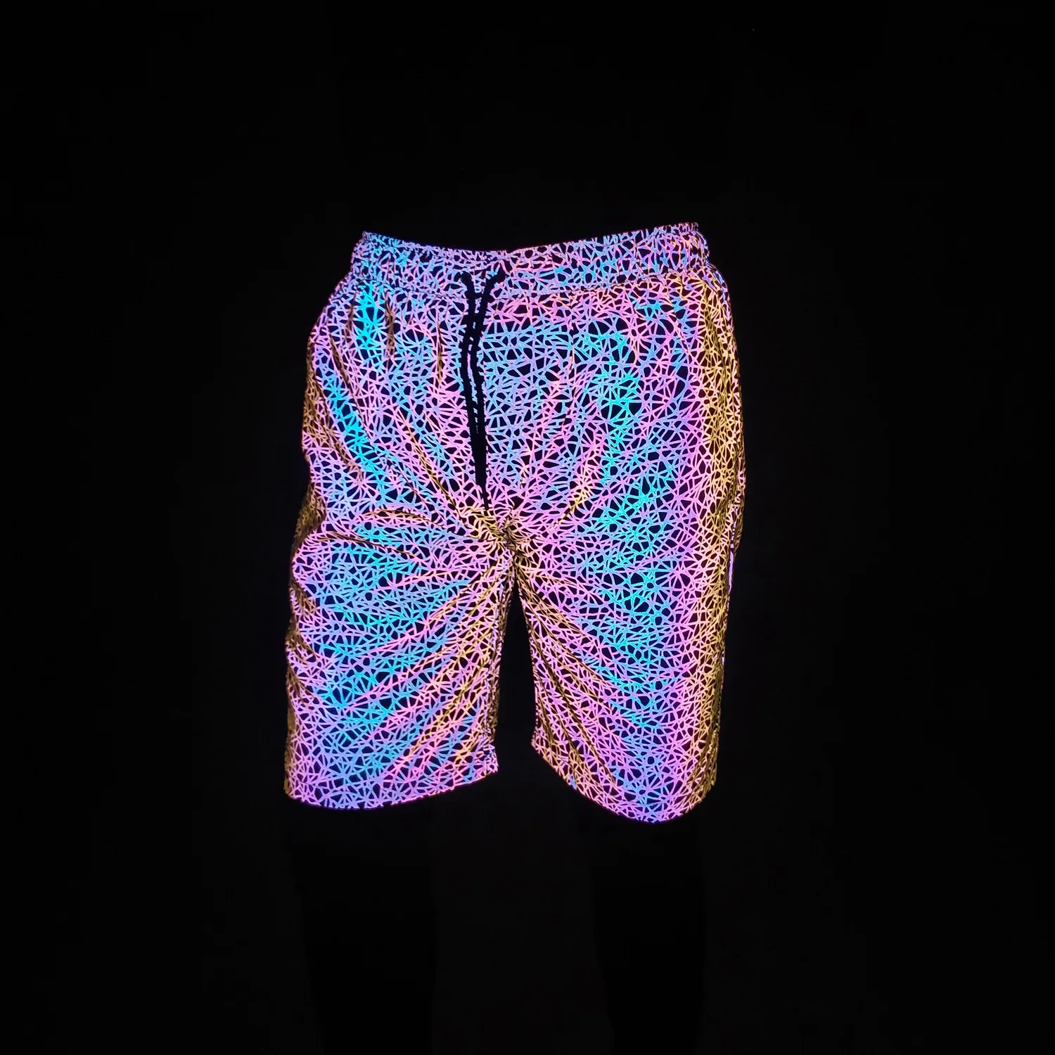 Rainbow Color Hip Hop Reflective Shorts Mens Outdoor Sports Casual Shiny Short Pants Night Reflect Light Bermuda Masculina 2