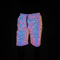Rainbow Color Hip Hop Reflective Shorts Mens Outdoor Sports Casual Shiny Short Pants Night Reflect Light Bermuda Masculina 2