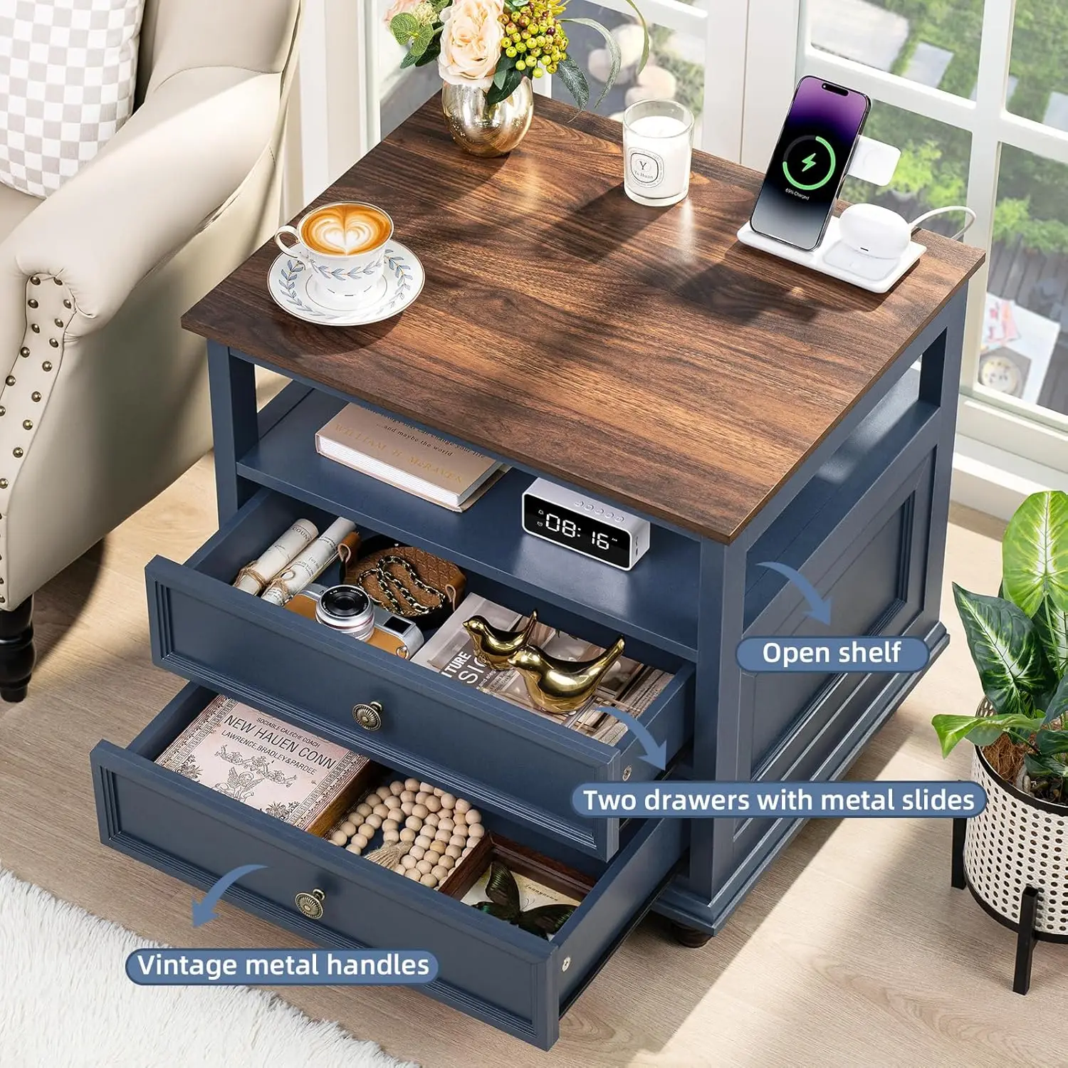 2 Drawer Nightstand with Charging Station 4