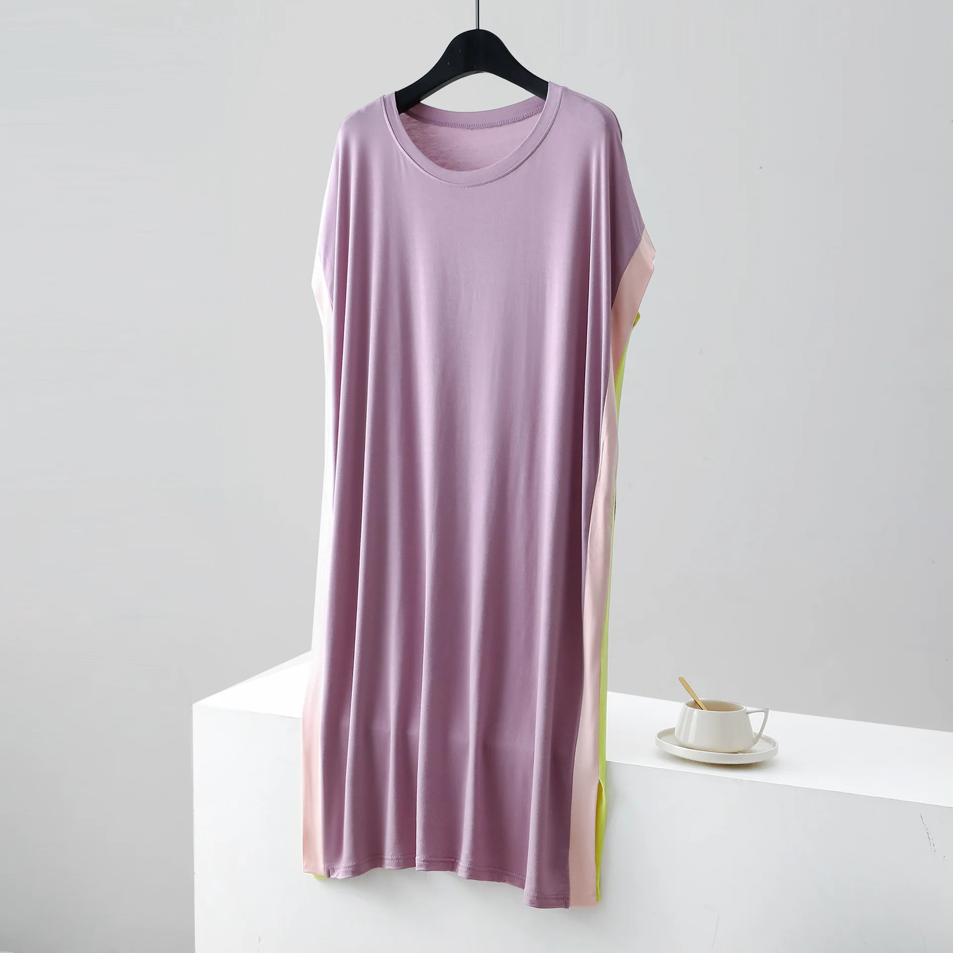 Lässige Nachtwäsche für Damen, neue lockere Sommer-Nachthemden, bequemes Nachthemd aus Modal, farblich passendes Schlafkleid – Detail 5