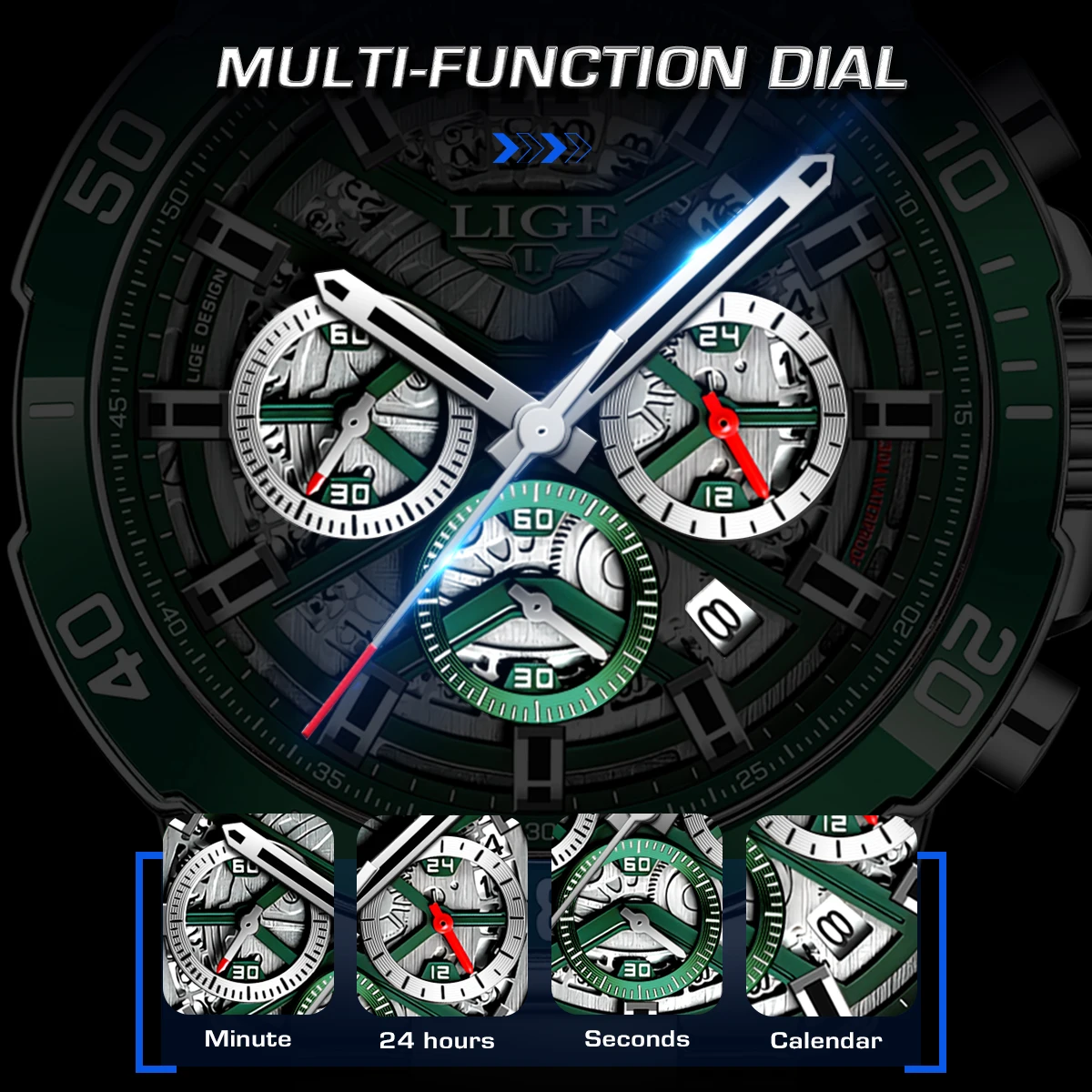 LIGE Military Quartz Watches For Men Fashion Business Hollow Watch Men Stainless Steel Sport Waterproof Chronograph Wristwatch