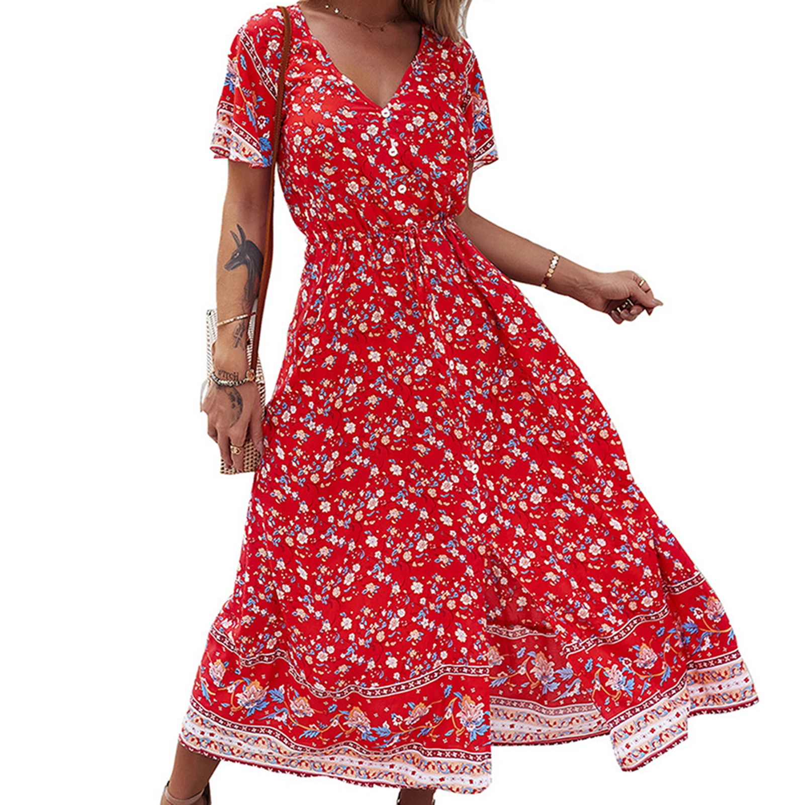 

Women's Summer Dresses Ruffle Sleeve V Neck Ruffle Hem A Line Summer Dress for Woman Girls