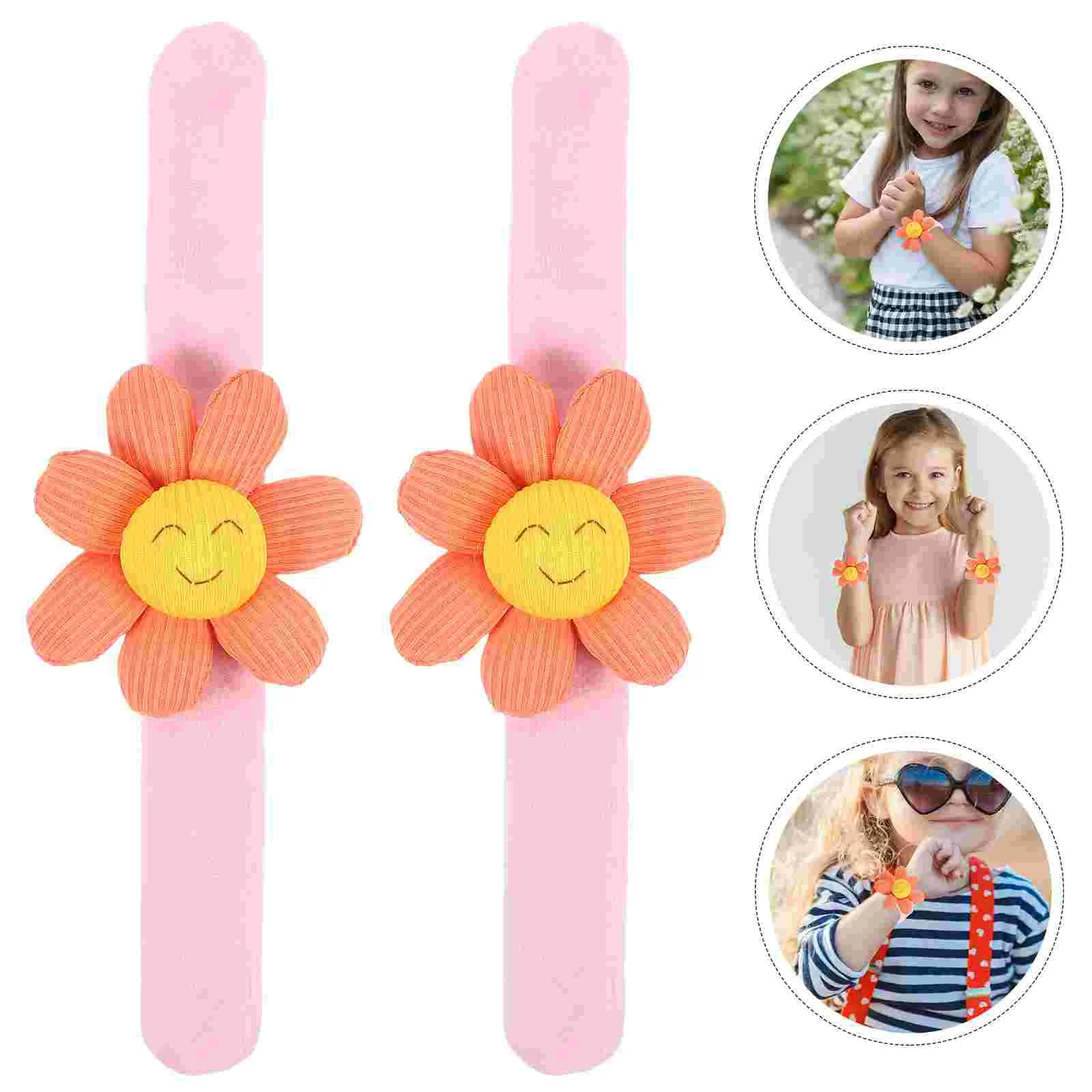 

2 Pcs Plush Ring Cartoon Slap Bands Bracelet Decor Bathroom Decorations Wristband Flower Bracelets For Kids Cute Party