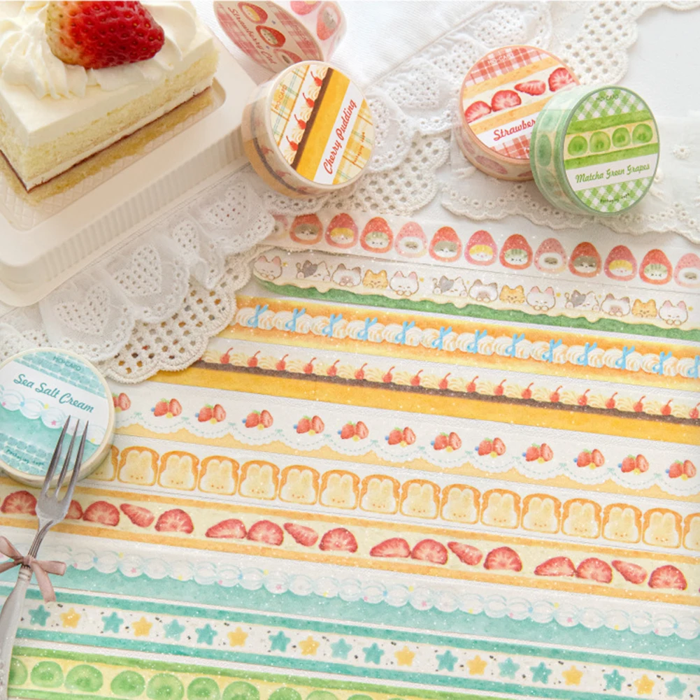 15mm*200cm 케이크 샵 시리즈 카와이 딸기 스파클링 샌드 와시 테이프 크리에이티브 DIY 스크랩북 저널 마스킹 테이프 문구류