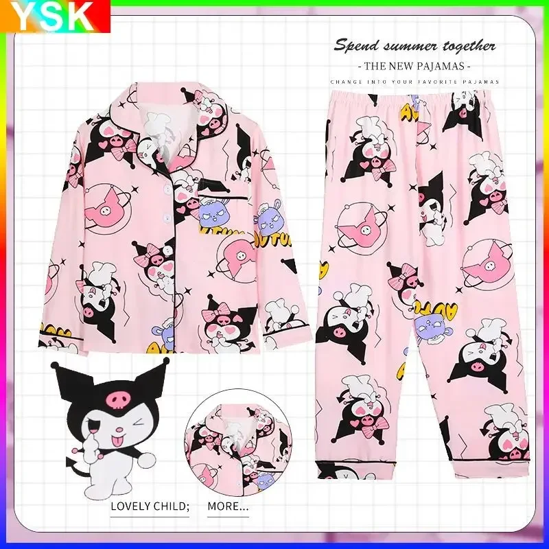 

Girls Pajamas Spring Long Sleeve Thin Kuromi Children's Sweet and Cute Girls Home Clothing Suit for Middle and Large Children