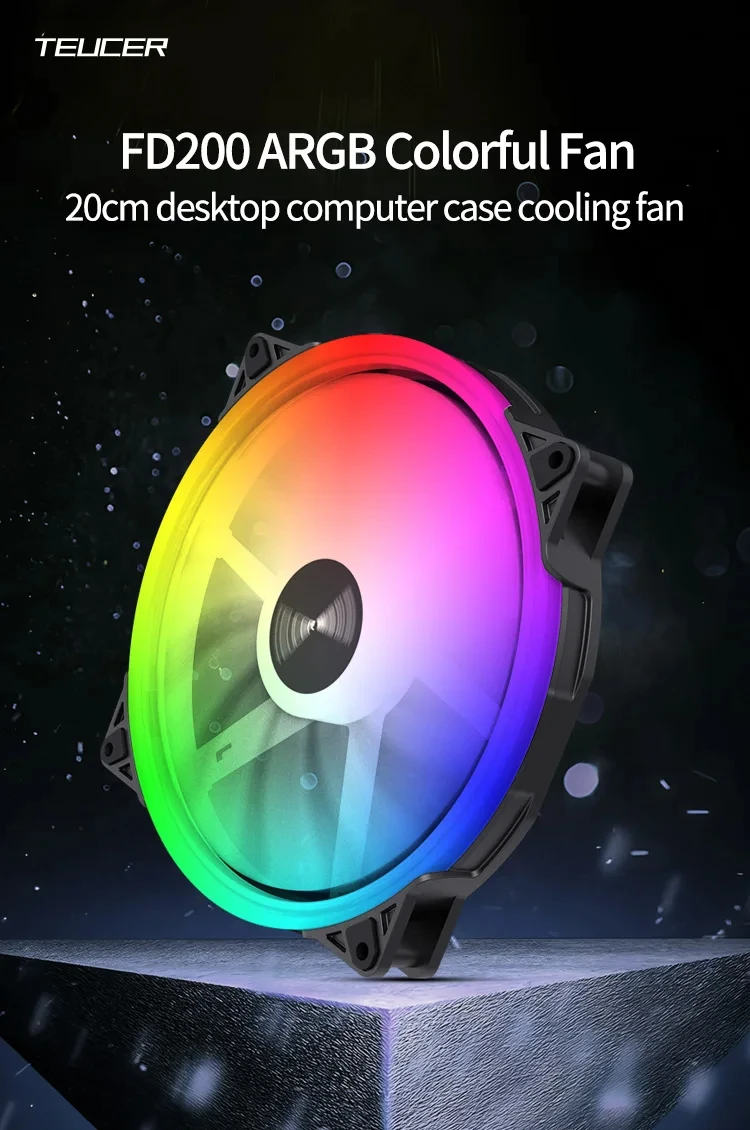 20025 5V 3PIN ARGB Case Fan 200mm 4PIN Cooling Fan High Air Volume 500-1500RPM C
