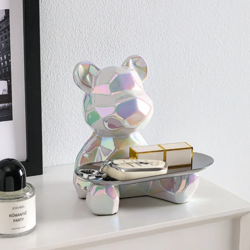 

Geometric shape ceramic electroplating statue bear with piggy bank tray, candy, cosmetic storage box, display shelf decoration.