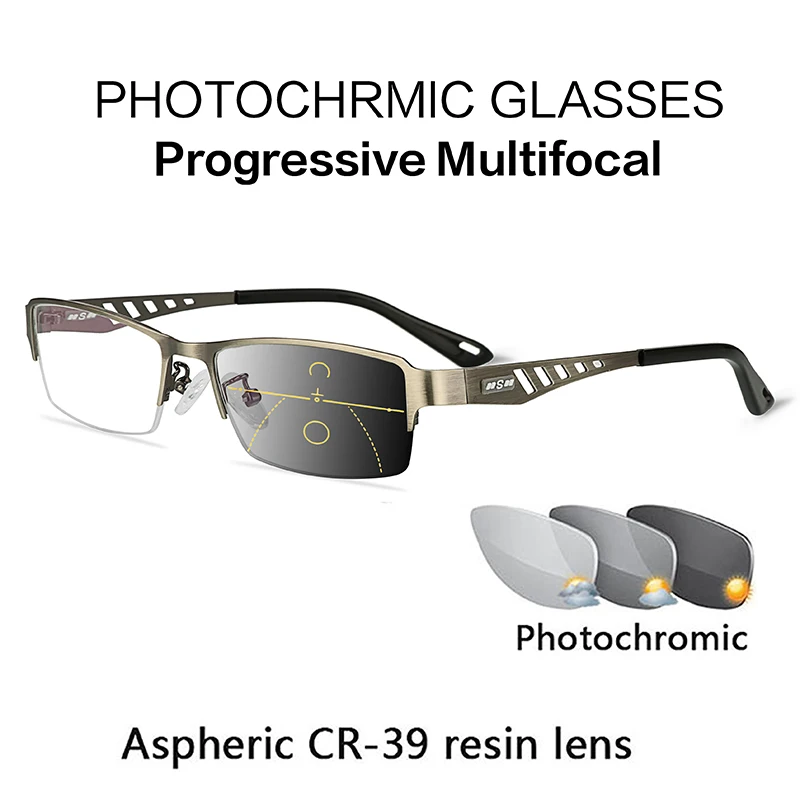 

Progressive Multifocal Reading Glasses Metal Alloy Men Women Photochromic Presbyopia Eyeglasses Far Near Eyewear Ultralight