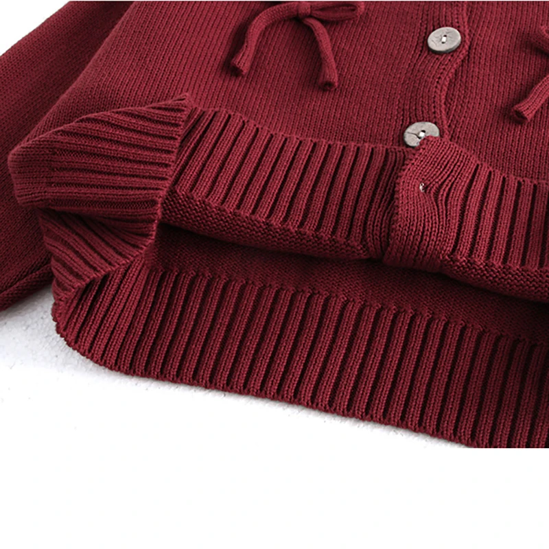 Red Knitted Long Sleeve Sweater Jacket for Girls
