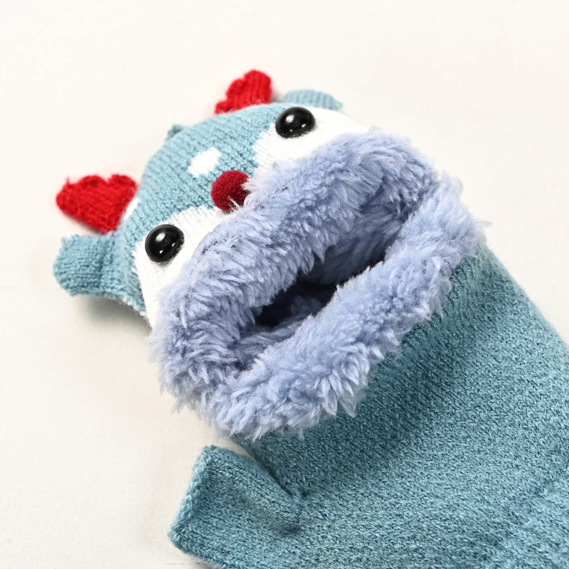 Children Winter Gloves Christmas Cartoon Elk Flip Half-Finger Mittens For Girl Boy Kids Warm Plush Lined Fingerless Glove 6