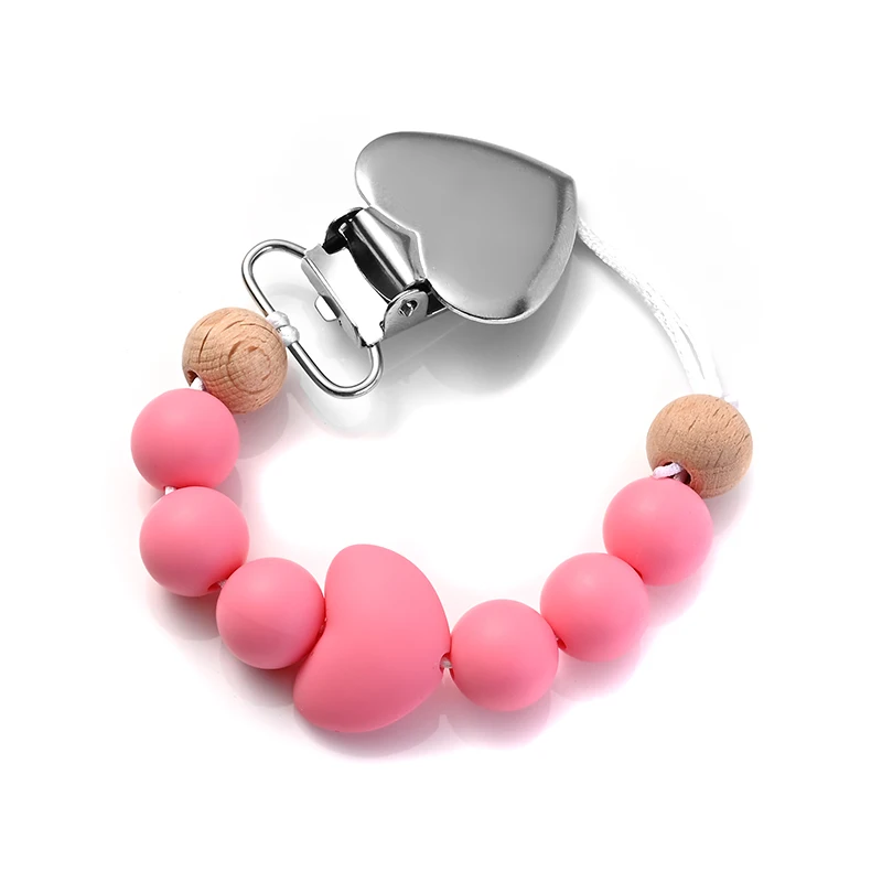1Pcs Heart Metal Baby Nipple Clips Silicone Round Teether Beads Pacifier Chain For Baby Teething Nursing Safe Chew Toys BPA Free 5