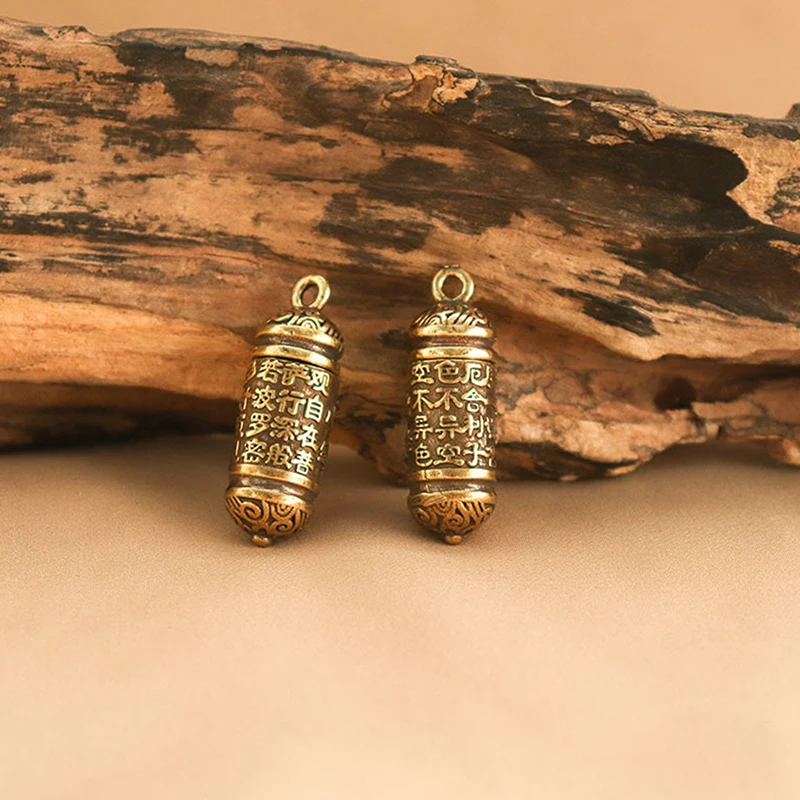 Mini Storage Boxes Hollow Brass Buddha Bottle Sutra Cylinder Pendant Keychain Handmade Vintage Pill Box Container Bottle Keychains Pill Case