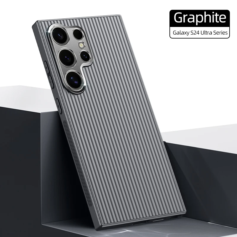 for Samsung Galaxy S24 S23 Plus Ultra Phone Case 3D Stripe Metal Cover Protect Camera Matte Soft Shell Anti-fall Non-Slip Fundas_voghion.com