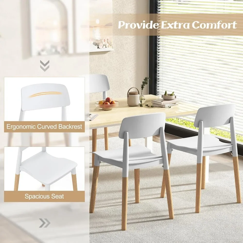 Caf&eacute; Chairs, Wooden Dining Chairs Set of 4, Modern Dining Side Chairs Set w/Ergonomic Backrest, Wide Seat & Sturdy Wooden Legs