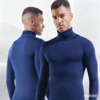 2025 New Men's High Neck Slim Fit Long Sleeve T-shirt Turtleneck for Men Slim Elastic Thin Pullover
