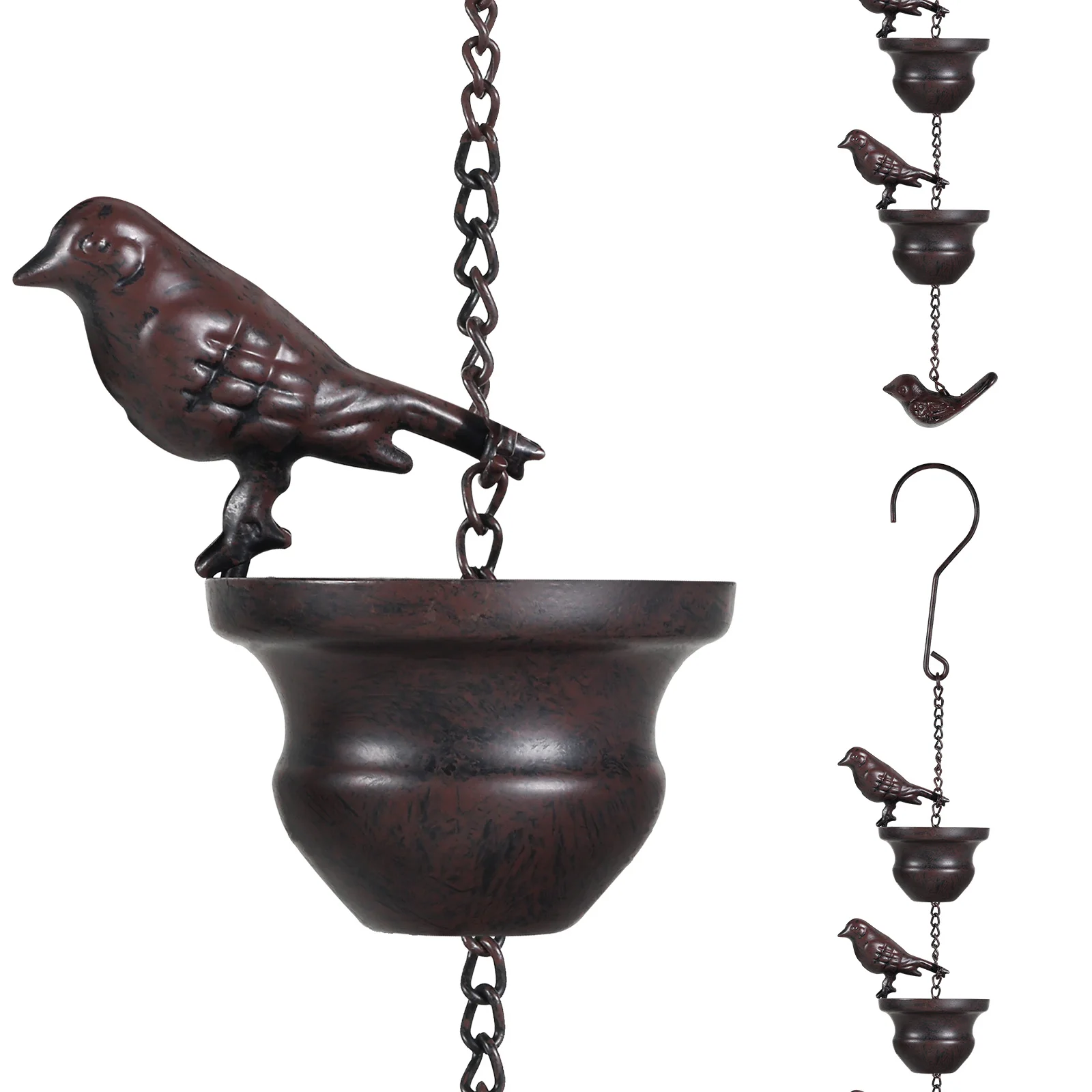 1PCS Mobile Birds on Cups Rain Chain Hanging Home Chain Downspout Tool Garden Decor for Gutters Downspouts Outside 7.87 Ft