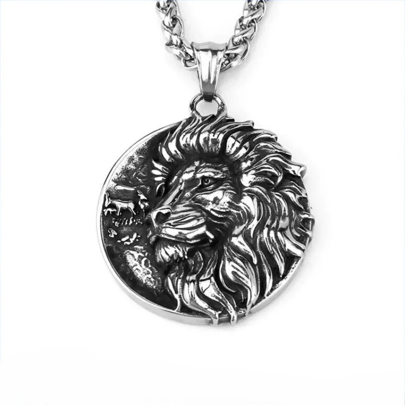 

CHUANGCHENG Style Animal Lion Fashion Personality Stainless Steel Pendant Mem's Necklace Chain