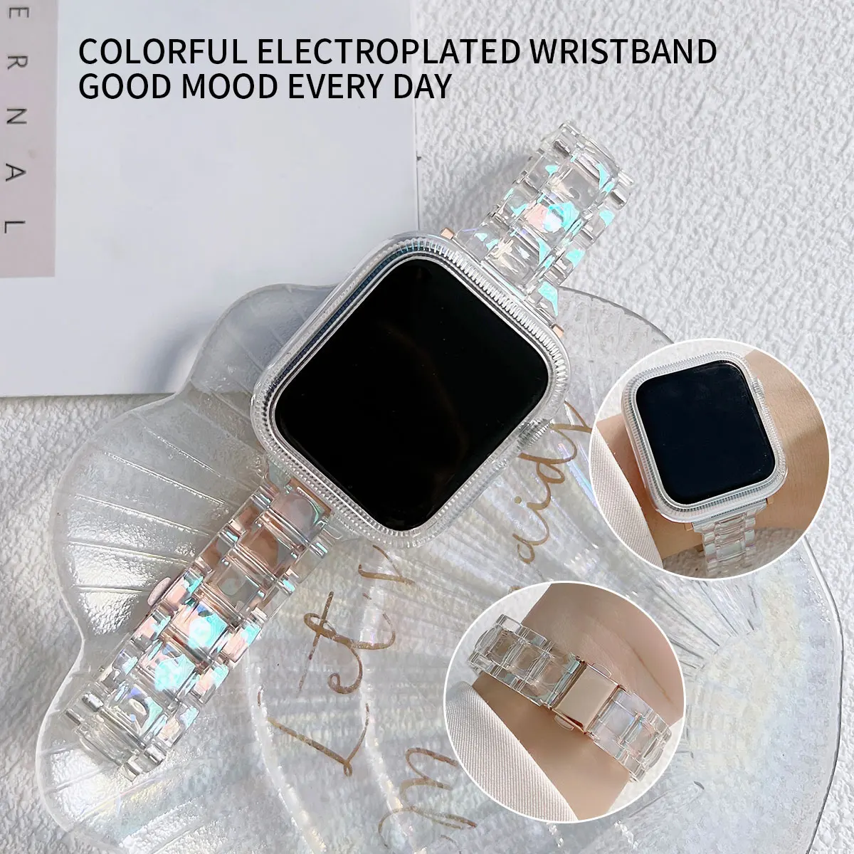 Electroplated light color change set for Apple Watch model 44/45/41/40/49/42/38mm strap, simple fashion for iwatch series 987654 3