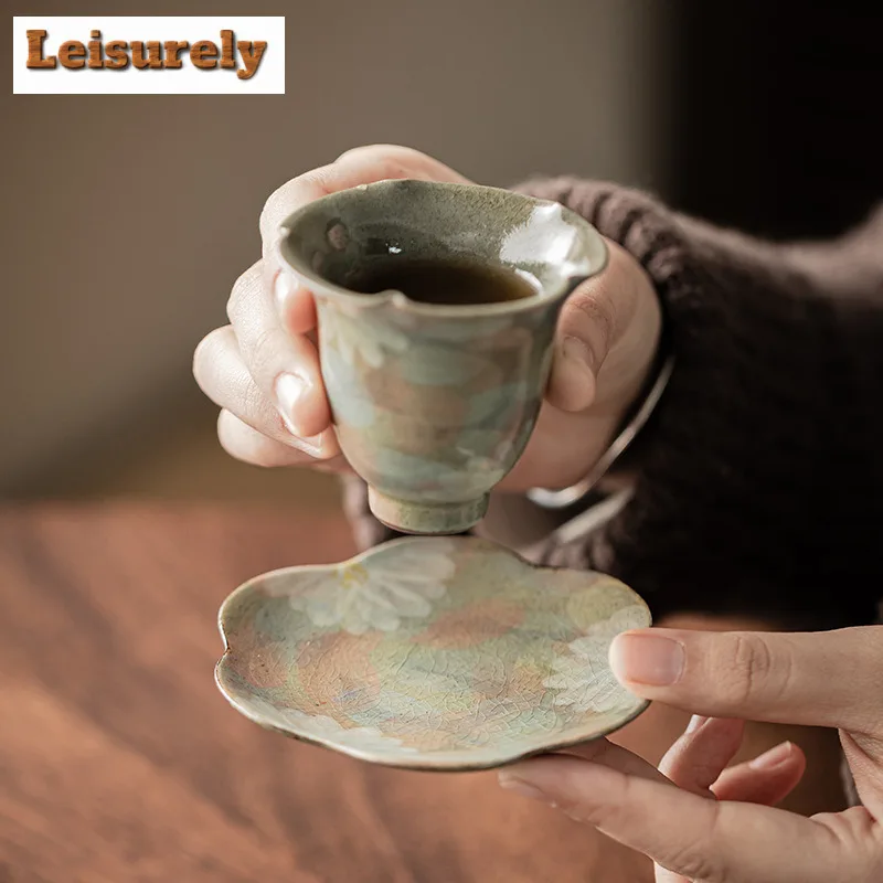 2pc/lot Hand Drawn Daisy Petal Coasters Ice Crack Glaze Non-slip Coasters Cups Saucer Anti-scald Placemats Base Tea Services