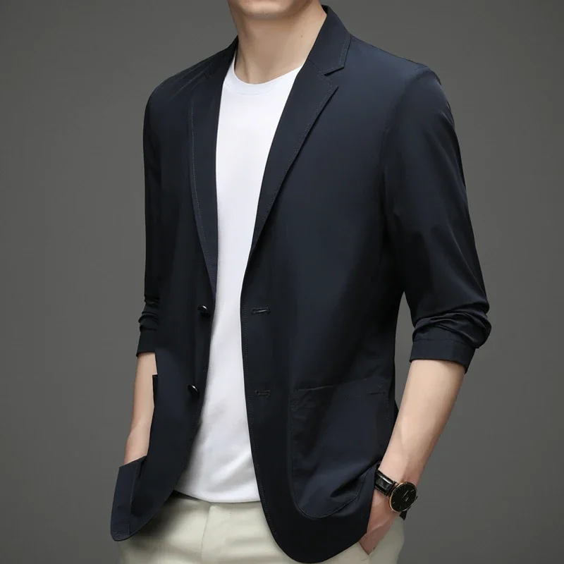 남성용 경량 여름 정장 재킷 - 초박형, 통기성, 고탄성 아이스 실크 자외선 차단, 캐주얼 블레이저