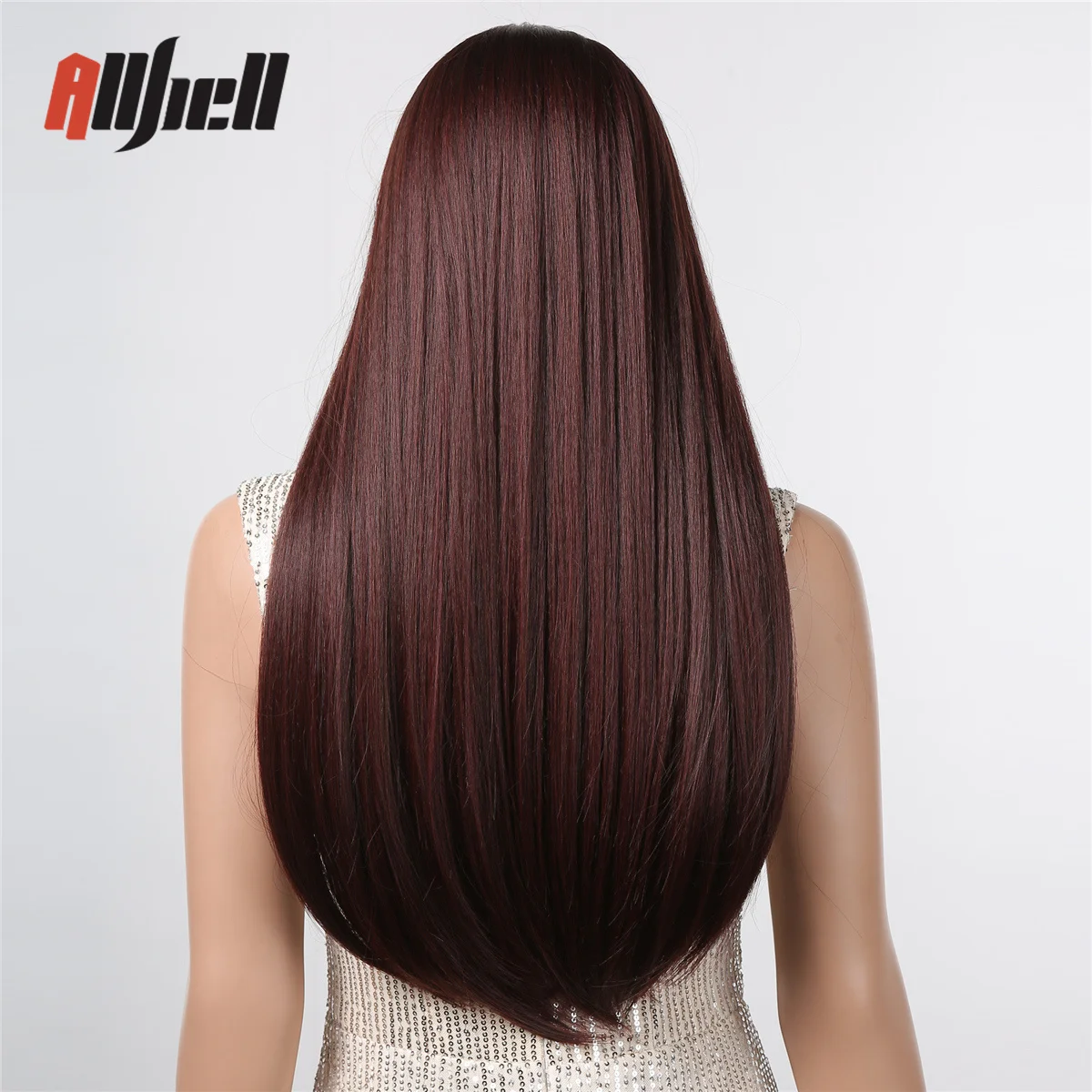 Synthetic Dark Purple Long Straight Wig with Bangs Red Brown Cosplay Daily Wigs for Black Women Natural Hair Heat Resistant