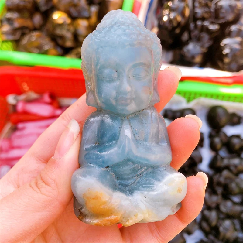 

Natural Blue Onyx Buddha Crystal Carving Buddhism Home Decoration Healing Fengshui Gemstone Collection Gift 1pcs