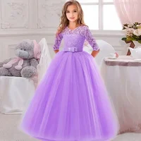 Robe fille 4-14 ans fille arc à manches longues robe de princesse dentelle longue maille robe robe de mariée fleur fille PerformanceDress 6