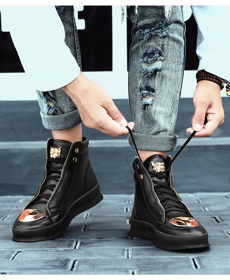 Leather Tourism Waterproof Shoes Men high top Sneakers - Uniqwear