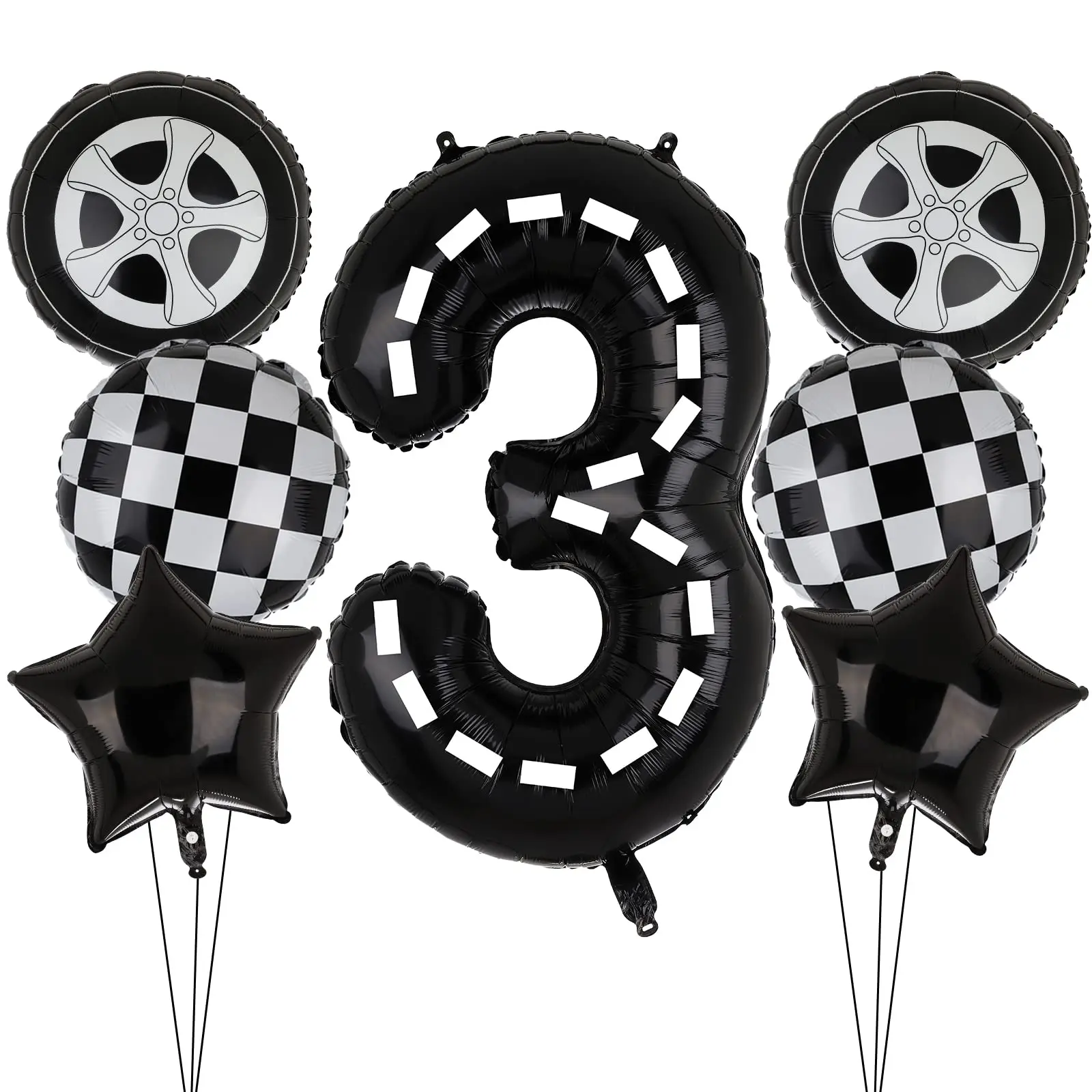 

7PCS Race Car Balloons 32 Inch Racetrack Number Balloon Racing Car 3rd Birthday Party Supplies Race Car Theme Party Decorations