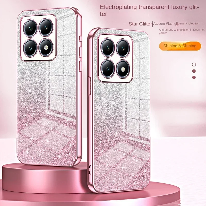 Gradient Glitter Soft Silicone Shockproof Protective Phone Case with Electroplated Frame