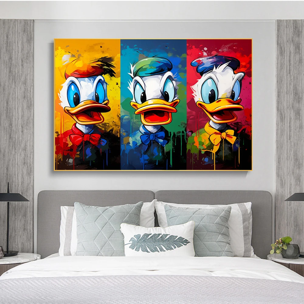Mickey and Donald Duck Graffiti Canvas Wall Art Posters and Prints Pop Street Art Paintings on the Wall Pictures Decor
