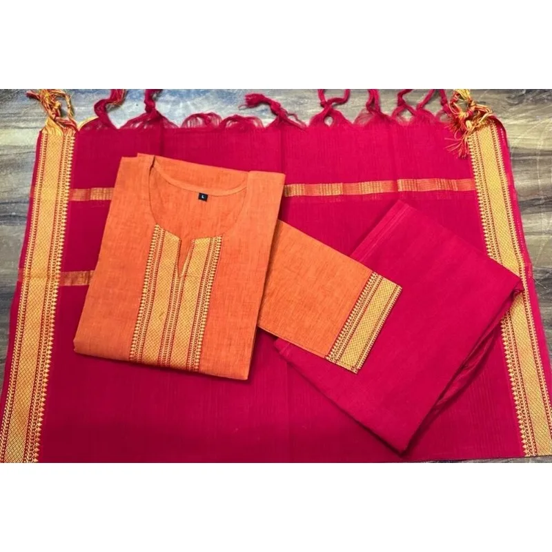 Fully Stitched Indian Women Wear South Cotton Straight Kurti Pant & Dupatta Set