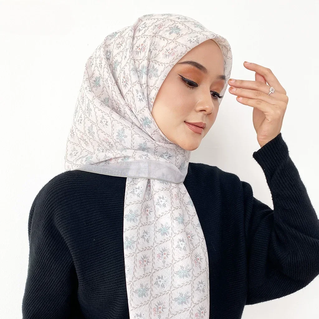 110*110cm Square Cotton Hijab Scarf Muslim Women Printed Shawls Soft Scarf Islamic Shawls and Wraps Headband Musulman Scarves