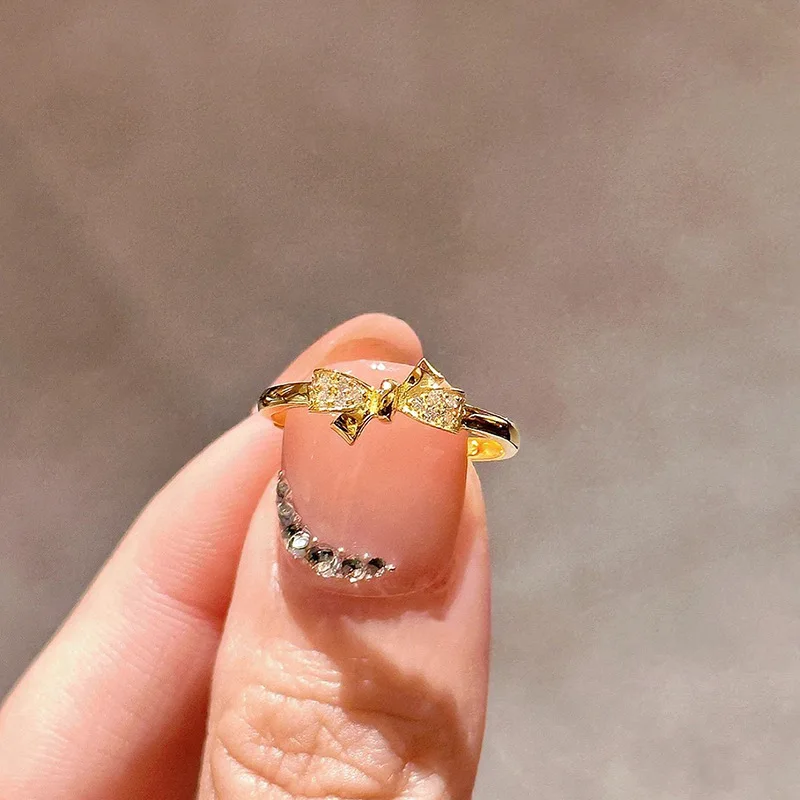 

Super Fine Gold Color Bowknot Adjustable Ring for Women Cute Sweet Zircon Rings Party Jewelry Gifts
