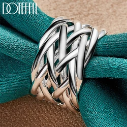 DOTEFFIL 925 Sterling Silver Open Weaving Ring For Man Women Fashion Wedding Engagement Party Gift Charm Jewelry