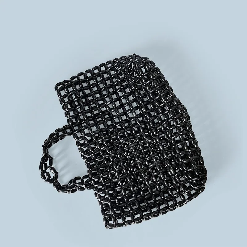 Summer Women's Handwoven Totes Beach Holiday Hollowed-Out Wooden Beaded Bag Fashion Fan Shape Clutch Female Purse And Handbags