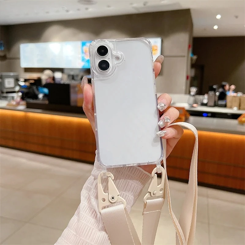 Sleek Transparent Crossbody Lanyard Phone Case - Shockproof Cover