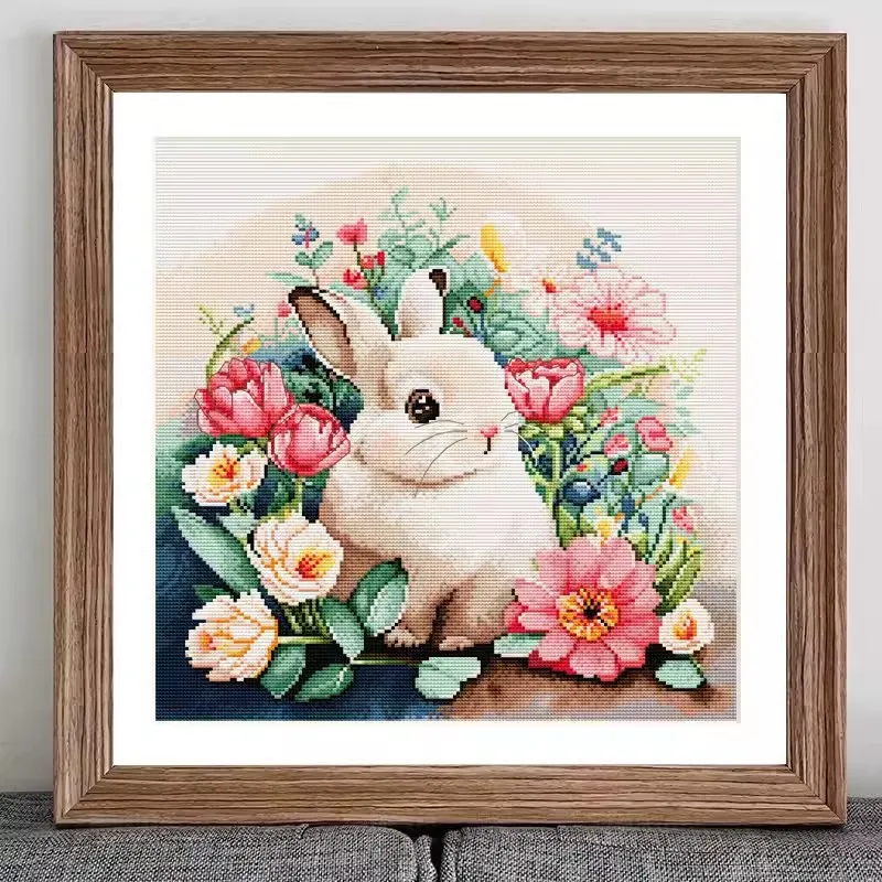 Chinese Cross Stitch Kits Embroidery Needlework Sets DIY Printed 11CT Rabbit Animal Beautiful Flower Home Decor
