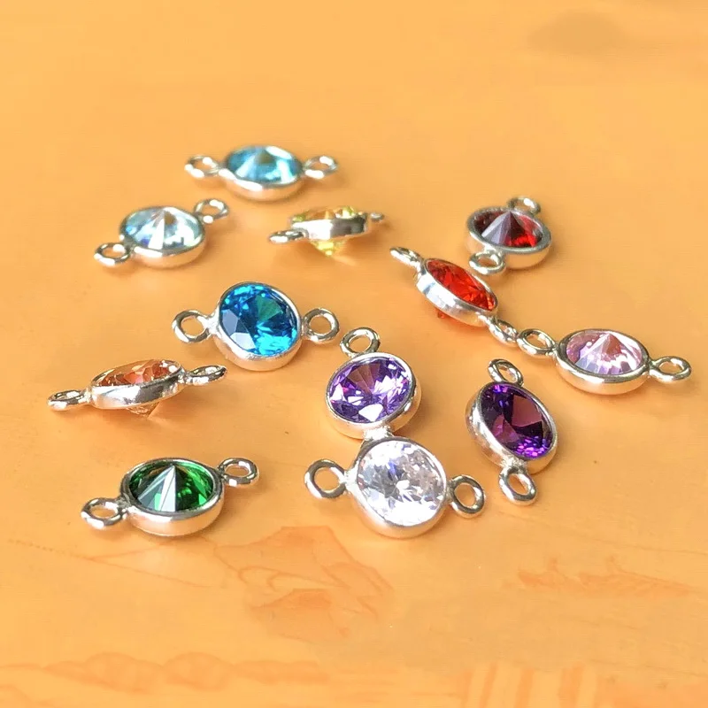 925 Sterling Silver Birthstone Charm 6MM Silver Pendant AAA Zircon Charm For Necklace Earring DIY Jewelry Findings Accessories